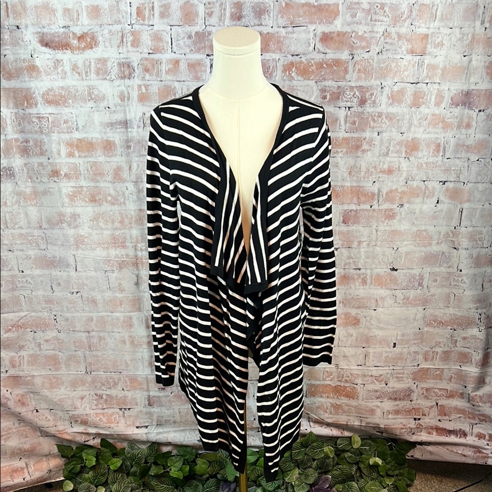 Market & Spruce Black and White Cardigan with Waterfall Collar